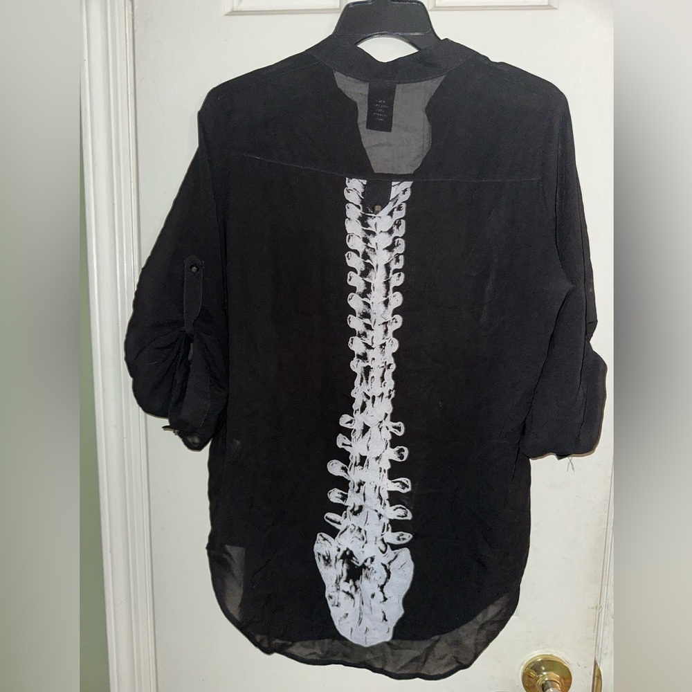 Iron Fist Spineless Blouse- Black Shirt with White Skeleton Design